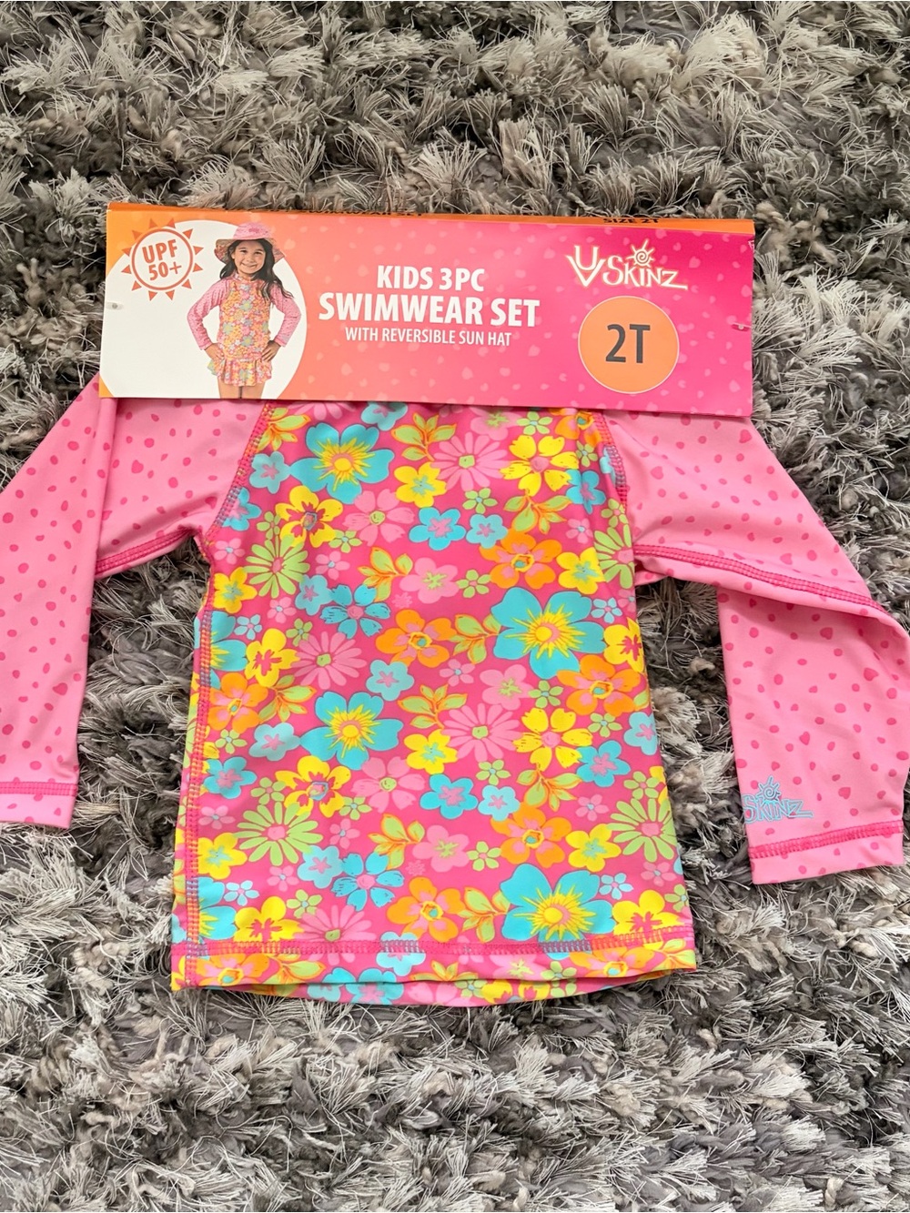 NWT Girls' Pink Floral 3PC Swimwear Set - 2T
